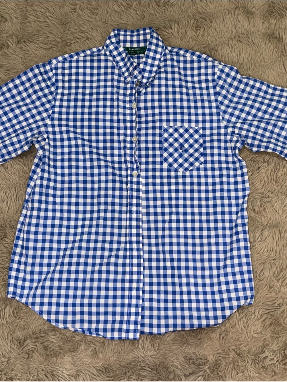 Ralph Lauren Blue and White Gingham Button-Down Shirt